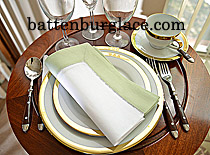 White Hemstitch Napkin with Tender Green colored Trims.